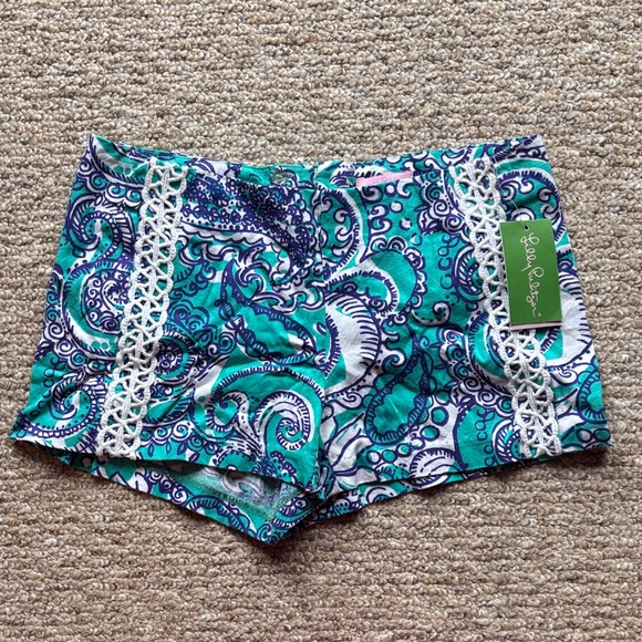 Lilly Pulitzer Pants - Lilly Pulitzer Teal and Navy Patterned High Waist Shorts